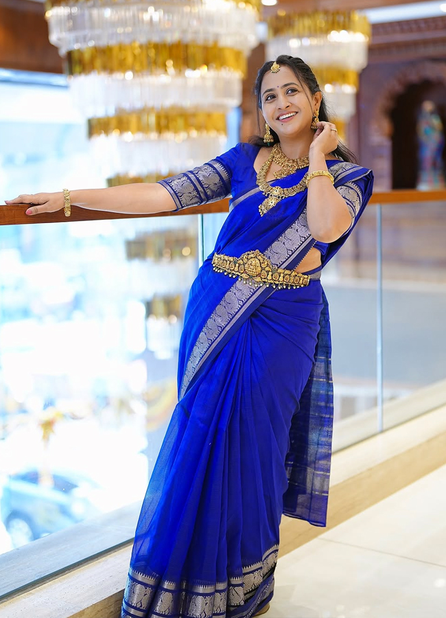 Anchor Lasya Latest Photos in Blue Saree12