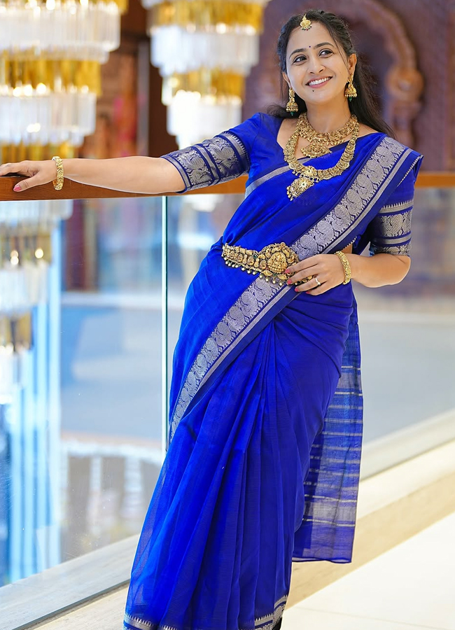 Anchor Lasya Latest Photos in Blue Saree5