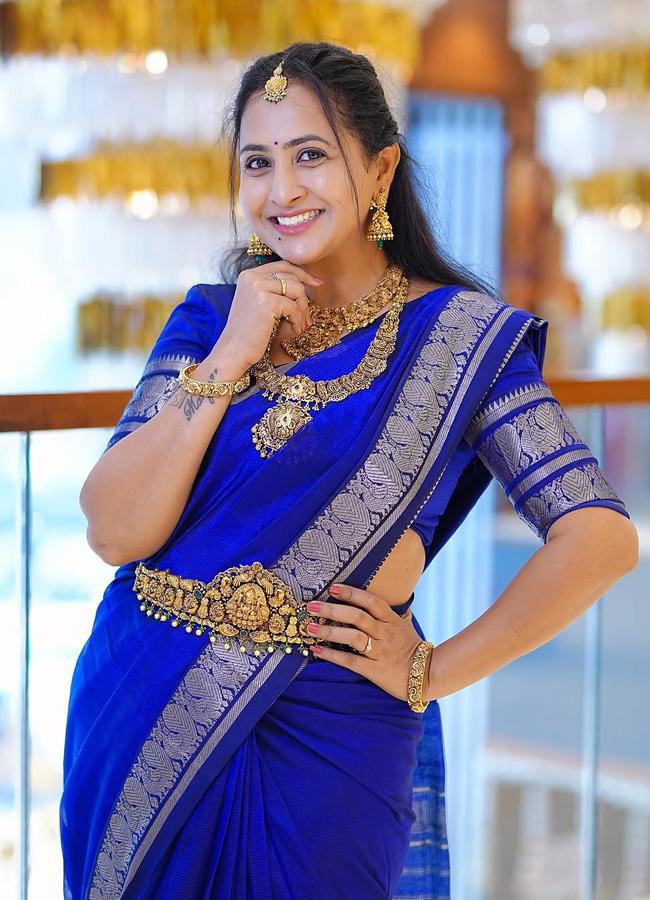 Anchor Lasya Latest Photos in Blue Saree6