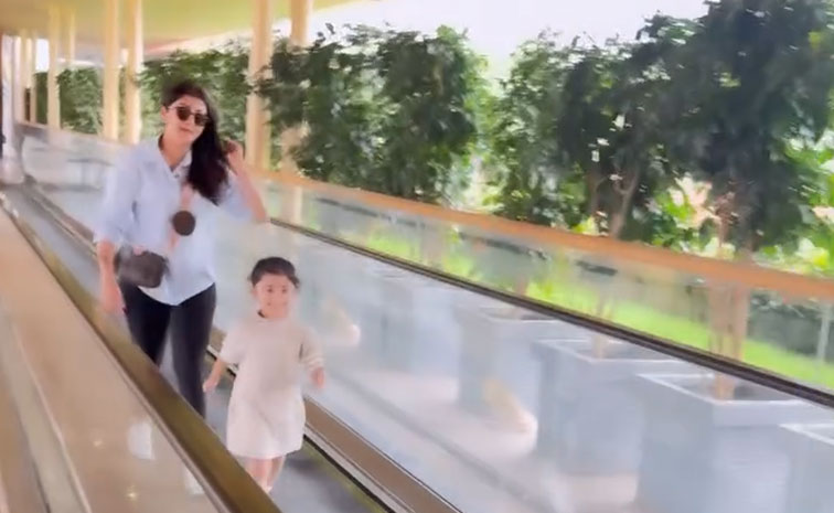 Actress Pranitha Enjoy At Bangalore Airport with Her Daughter Photos6