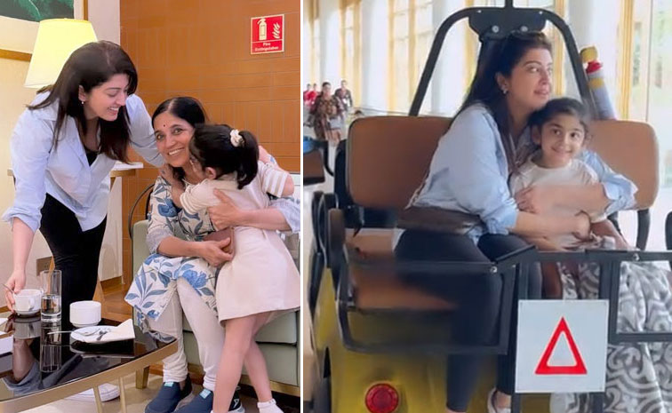 Actress Pranitha Enjoy At Bangalore Airport with Her Daughter Photos1