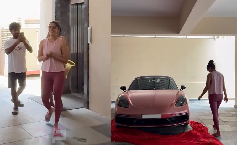Varalaxmi Sarathkumar Receives Pink Porsche As Anniversary Gift Photos5