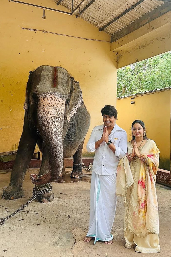 Comedian Kevvu Kartheek And His Wife Visited Temples: Photos3