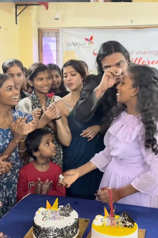 Hanuman Actress Varalakshmi And Her Husband With Orphans Photos2