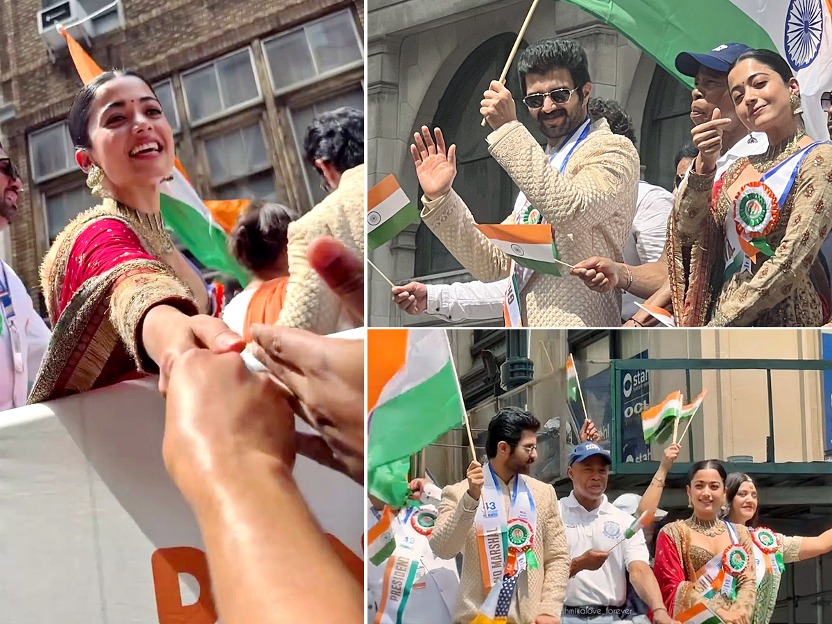 Vijay Deverakonda and Rashmika Mandanna hold hands lead India Day Parade in New York1