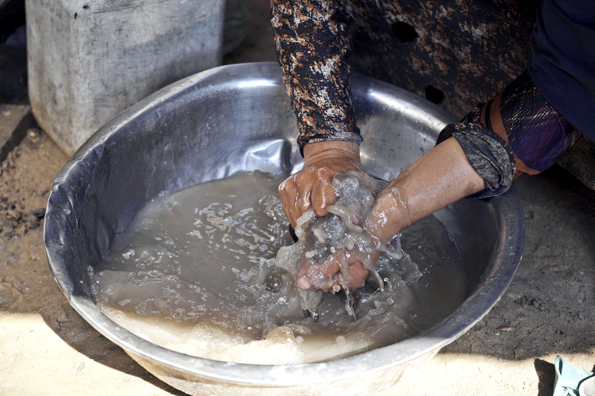 Palestinian boy receives the last drops of lentil soup at a food distribution point in Gaza10