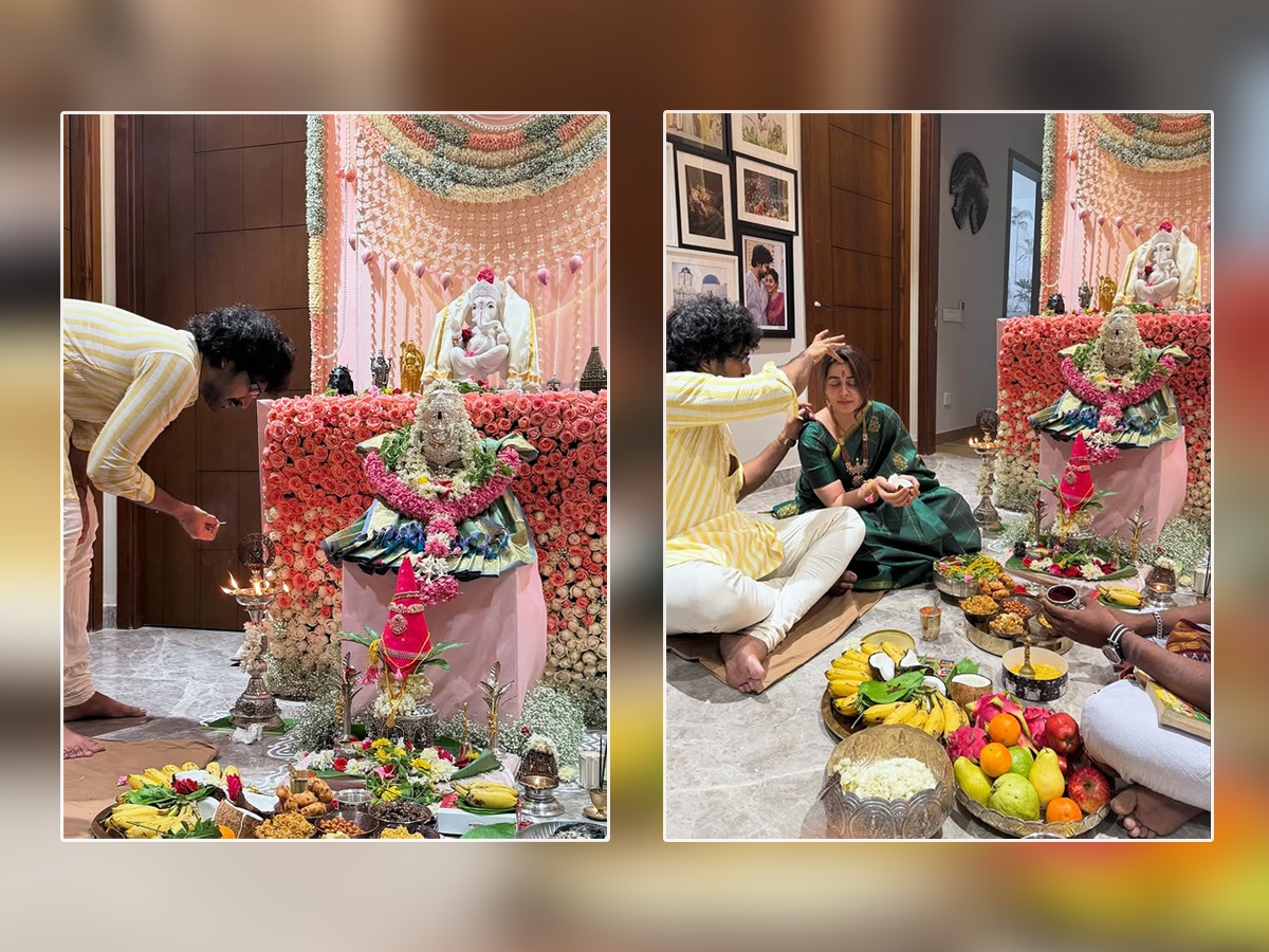 Aadhi Pinisetty and Nikki Galrani Varalaxmi Pooja at Home: Photos1