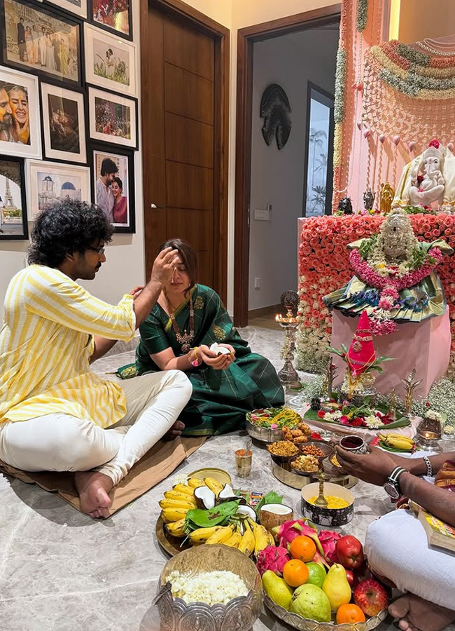 Aadhi Pinisetty and Nikki Galrani Varalaxmi Pooja at Home: Photos3