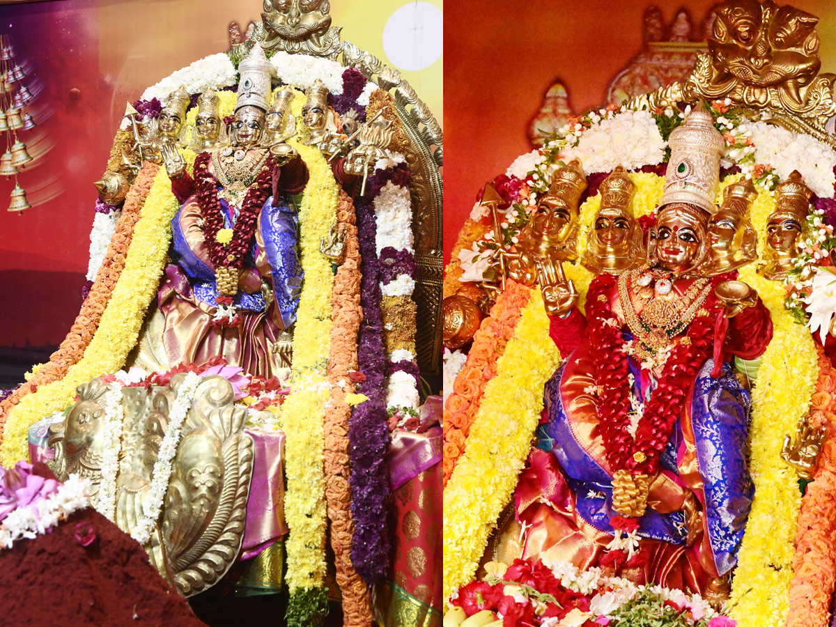 Sri Gayatri Devi Alankaram Day 2 : Huge Devotees Rush In Vijayawada Kanaka Durga Temple Photos1