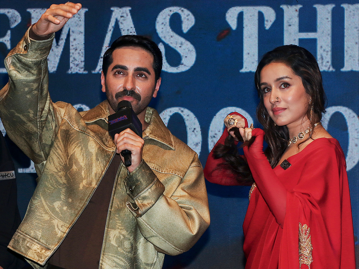 Shraddha Kapoor during the trailer launch of their film Thamma3