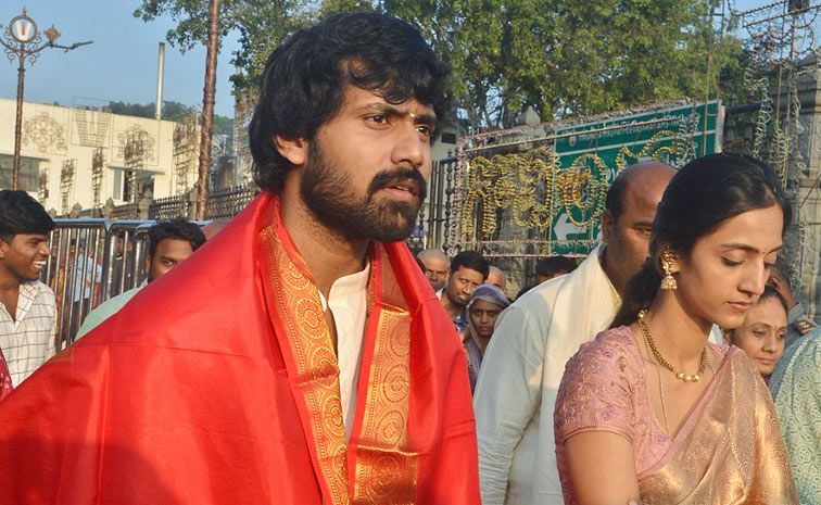 Jr NTR Brother In law Narne Nithin And His wife Lakshmi Shivani Visit Tirumala Photos2