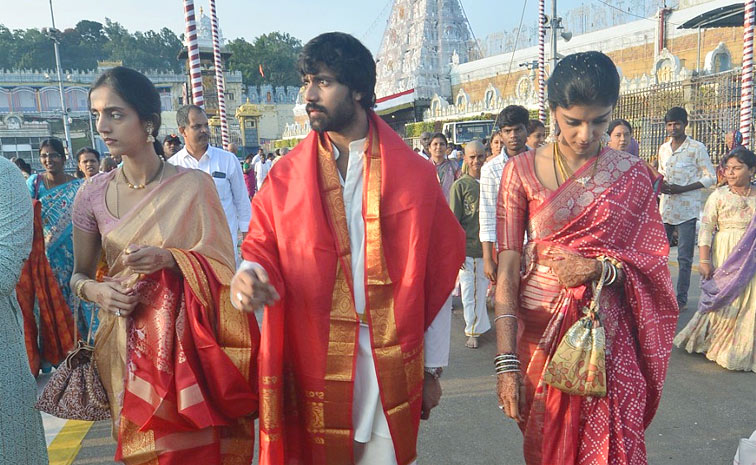 Jr NTR Brother In law Narne Nithin And His wife Lakshmi Shivani Visit Tirumala Photos12