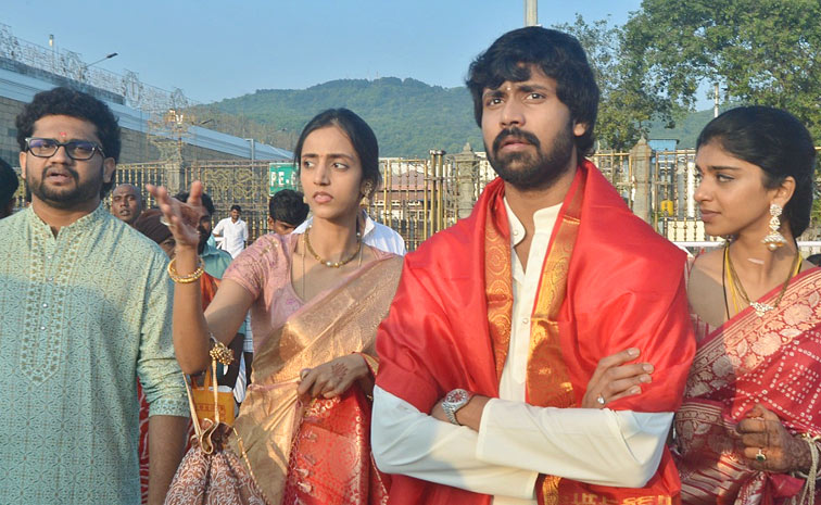 Jr NTR Brother In law Narne Nithin And His wife Lakshmi Shivani Visit Tirumala Photos14