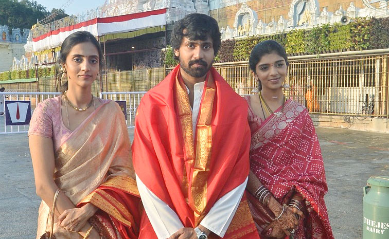 Jr NTR Brother In law Narne Nithin And His wife Lakshmi Shivani Visit Tirumala Photos4