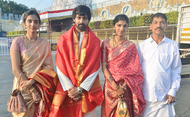 Jr NTR Brother In law Narne Nithin And His wife Lakshmi Shivani Visit Tirumala Photos6