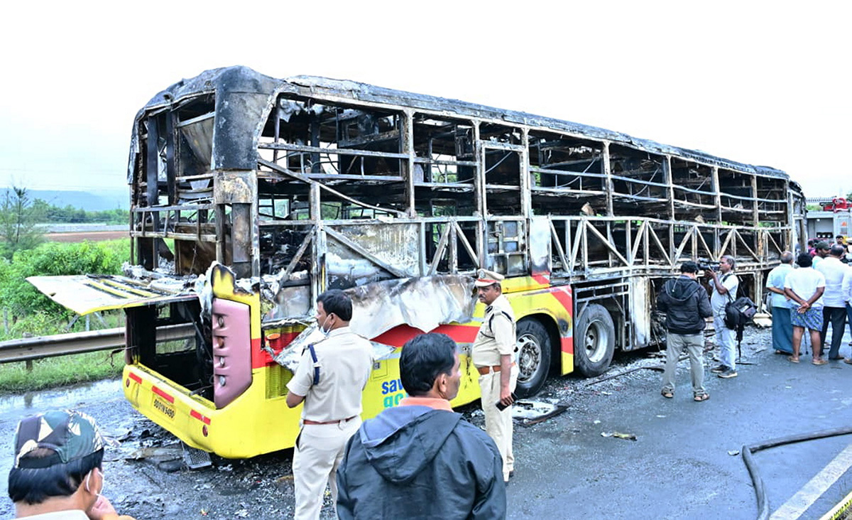 Kurnool Travels Bus FIRE Incident Photos13