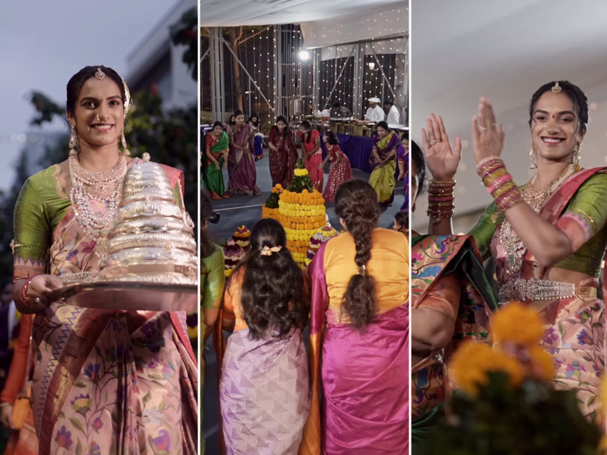 PV Sindhu Played Vendi Bathukamma With Husband (Photos)1