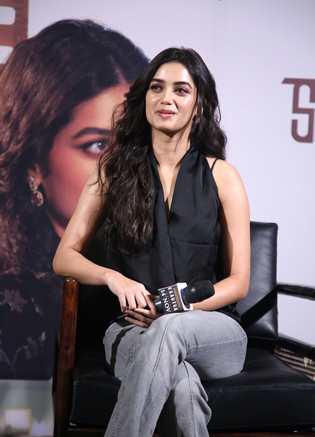 Actress Bhagyashri Borse Cute Expressions in Kaantha Success Meet4