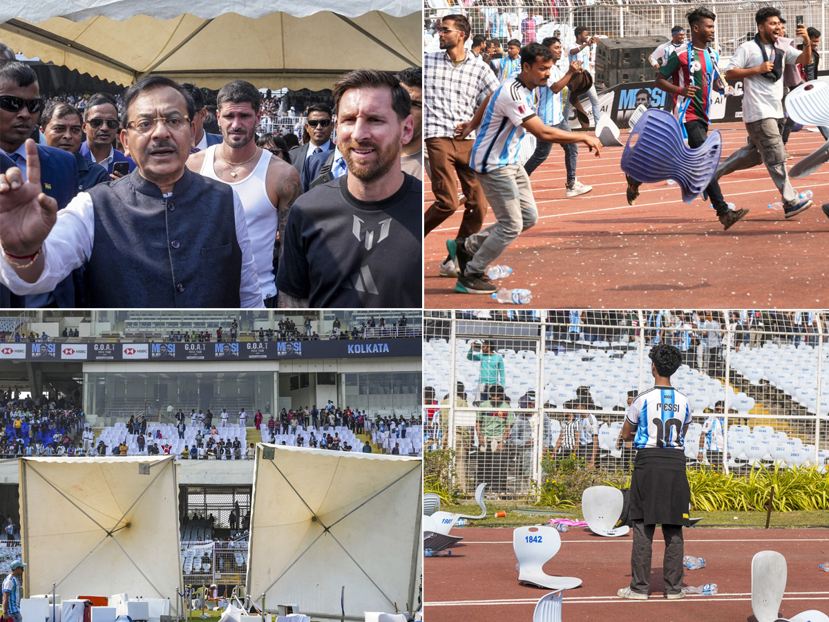 Lionel Messi India tour starts in chaos As angry fans throw seats in stadium Photos1