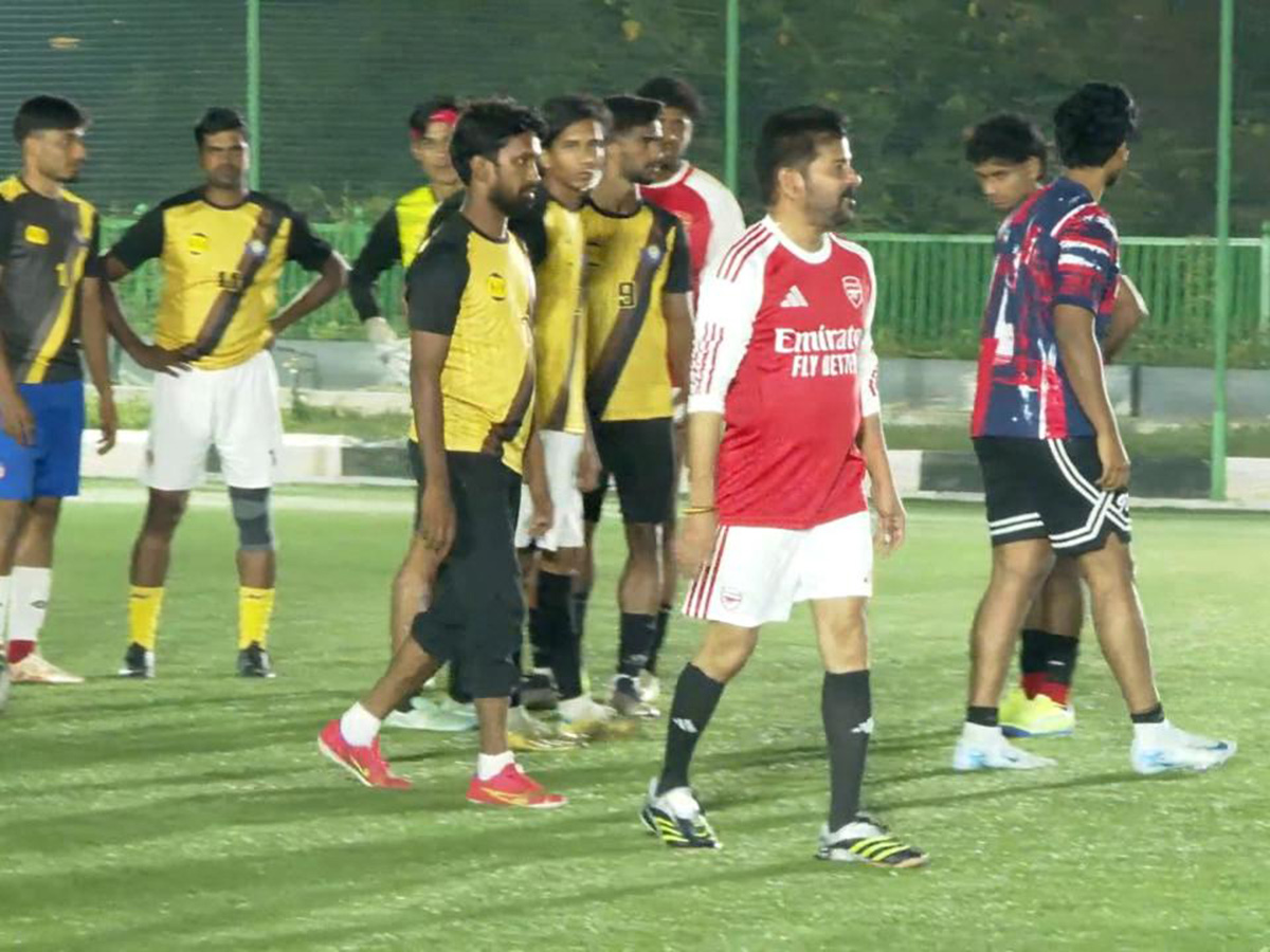 CM Revanth Reddy Practices Football To Face Messi in Hyderabad16