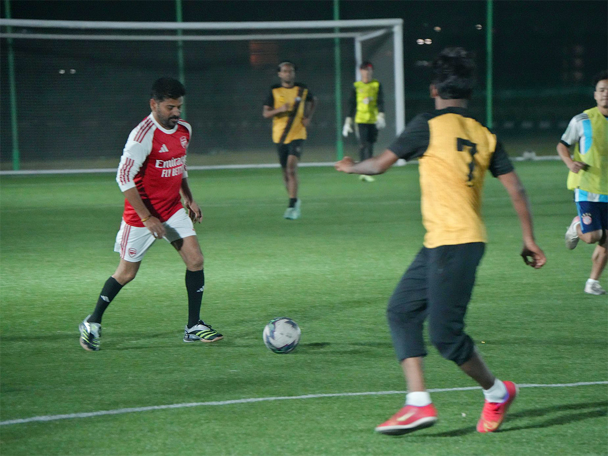 CM Revanth Reddy Practices Football To Face Messi in Hyderabad17