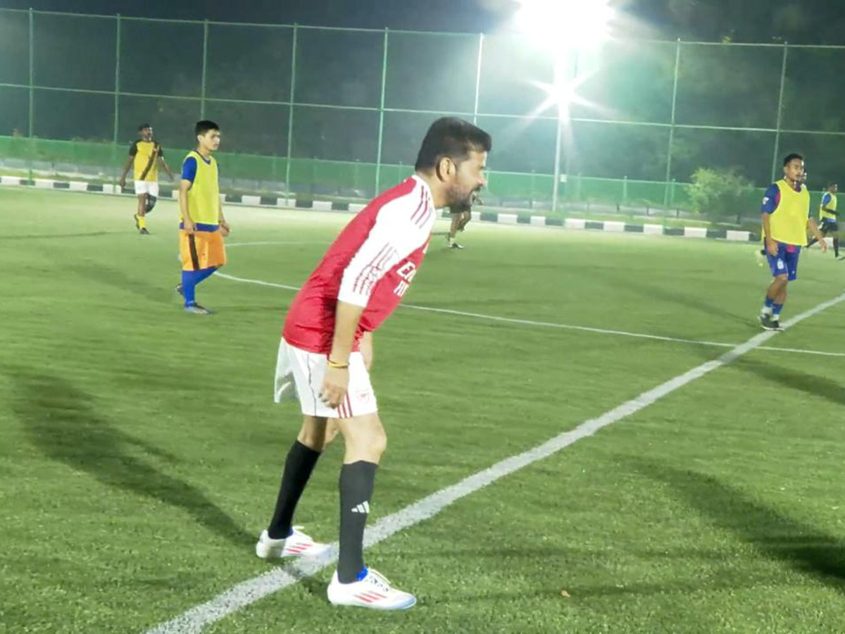 CM Revanth Reddy Practices Football To Face Messi in Hyderabad9