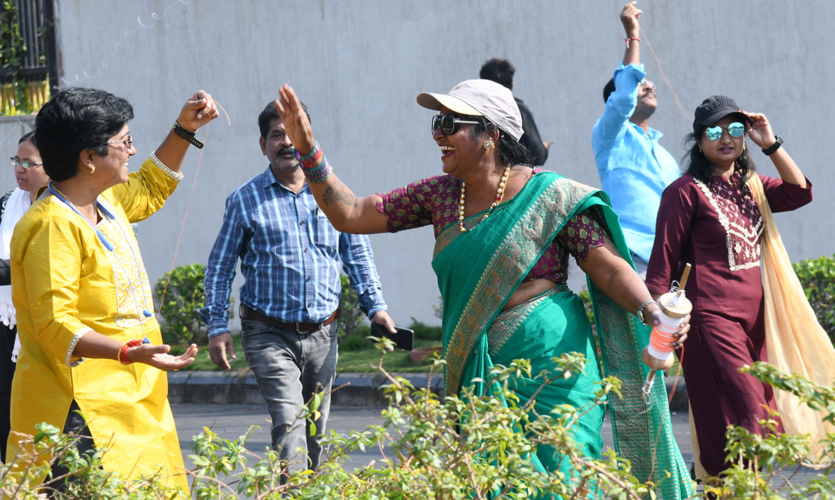 Telangana Secretariat employees fly kites during a pre Sankranti10