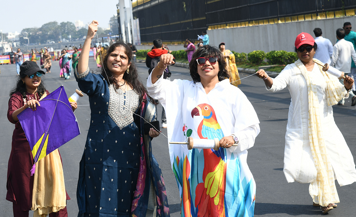 Telangana Secretariat employees fly kites during a pre Sankranti18