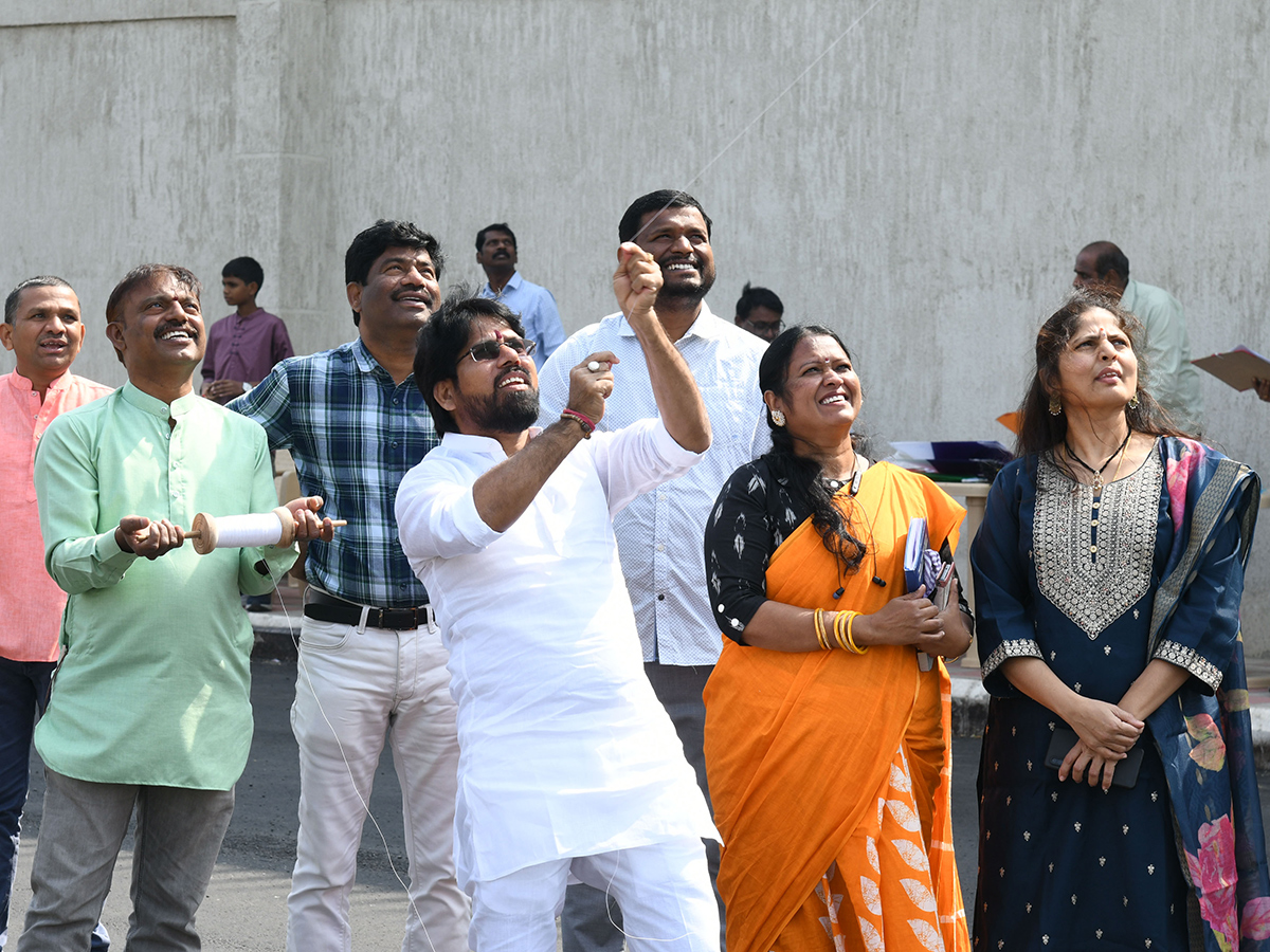 Telangana Secretariat employees fly kites during a pre Sankranti2