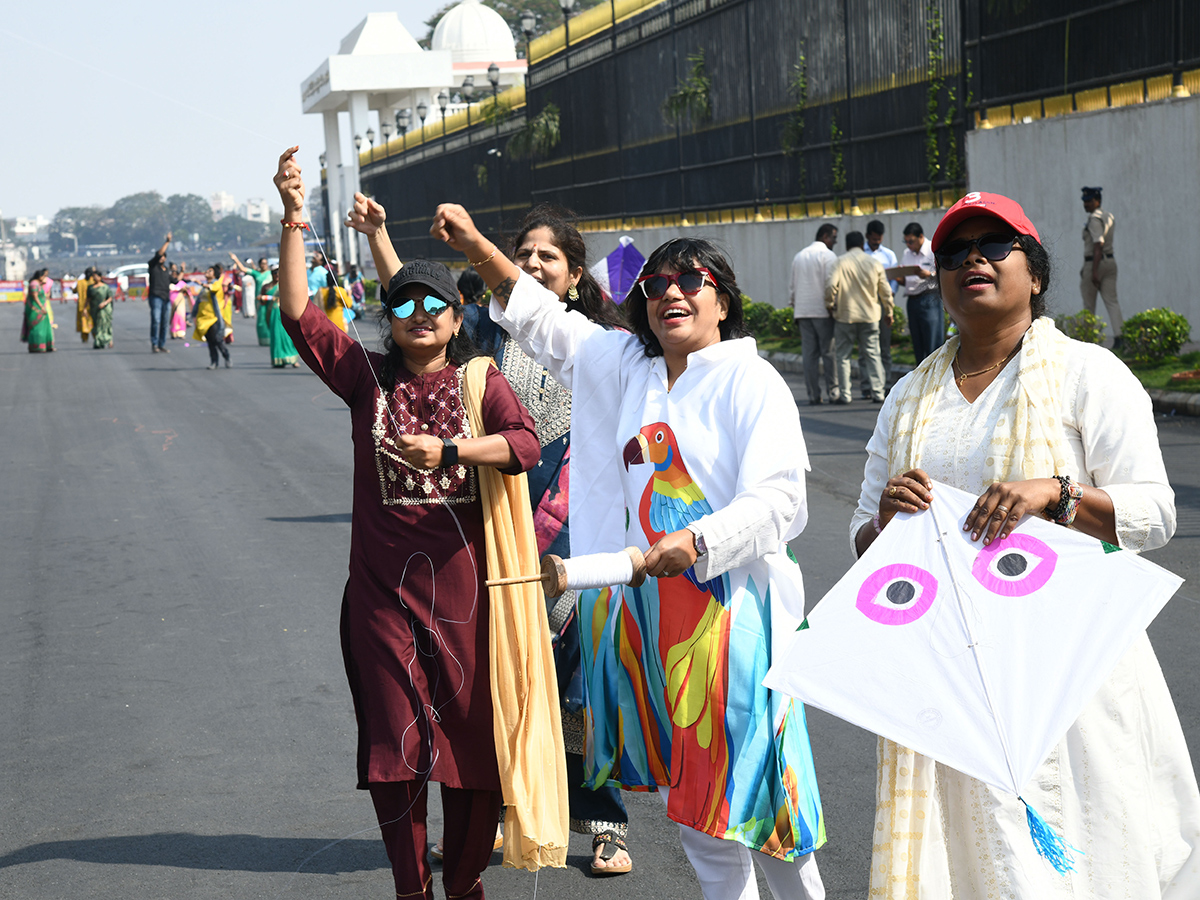 Telangana Secretariat employees fly kites during a pre Sankranti5