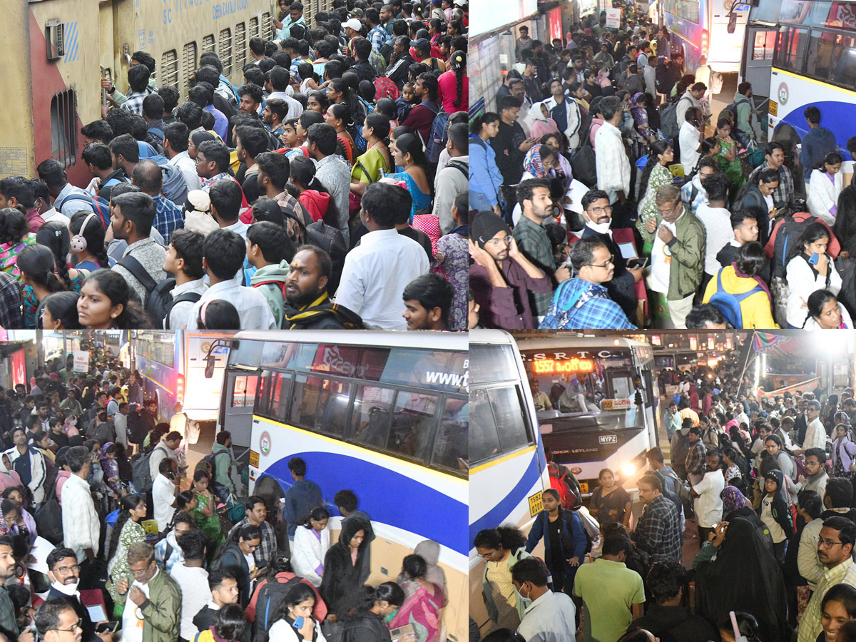Huge Public Rush In Bus Stands And Railway Stations On Eve Of Sankranti Festival Photos1