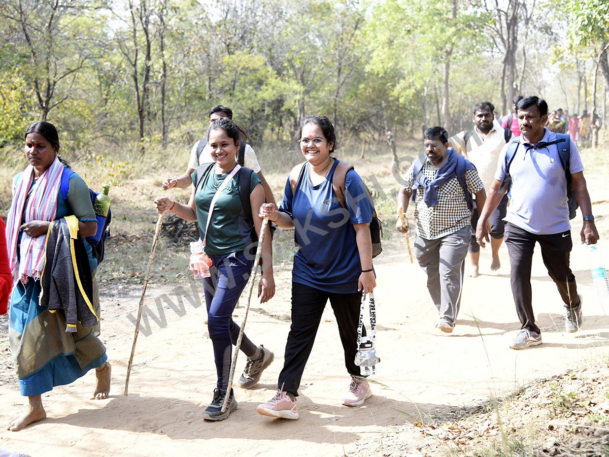 Devotees travel to the Srisailam temple by walk through forest area2