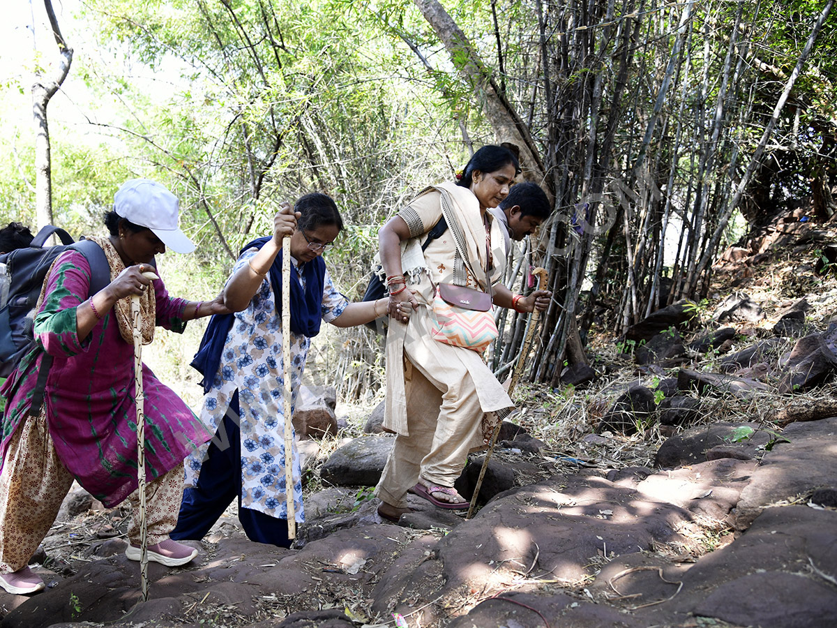 Devotees travel to the Srisailam temple by walk through forest area40