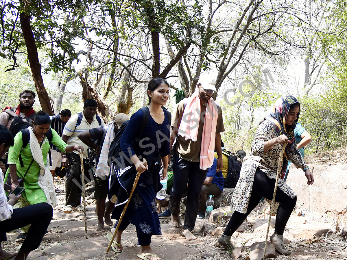Devotees travel to the Srisailam temple by walk through forest area41