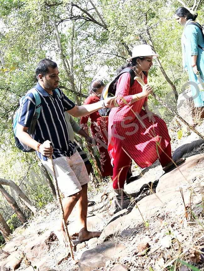 Devotees travel to the Srisailam temple by walk through forest area45