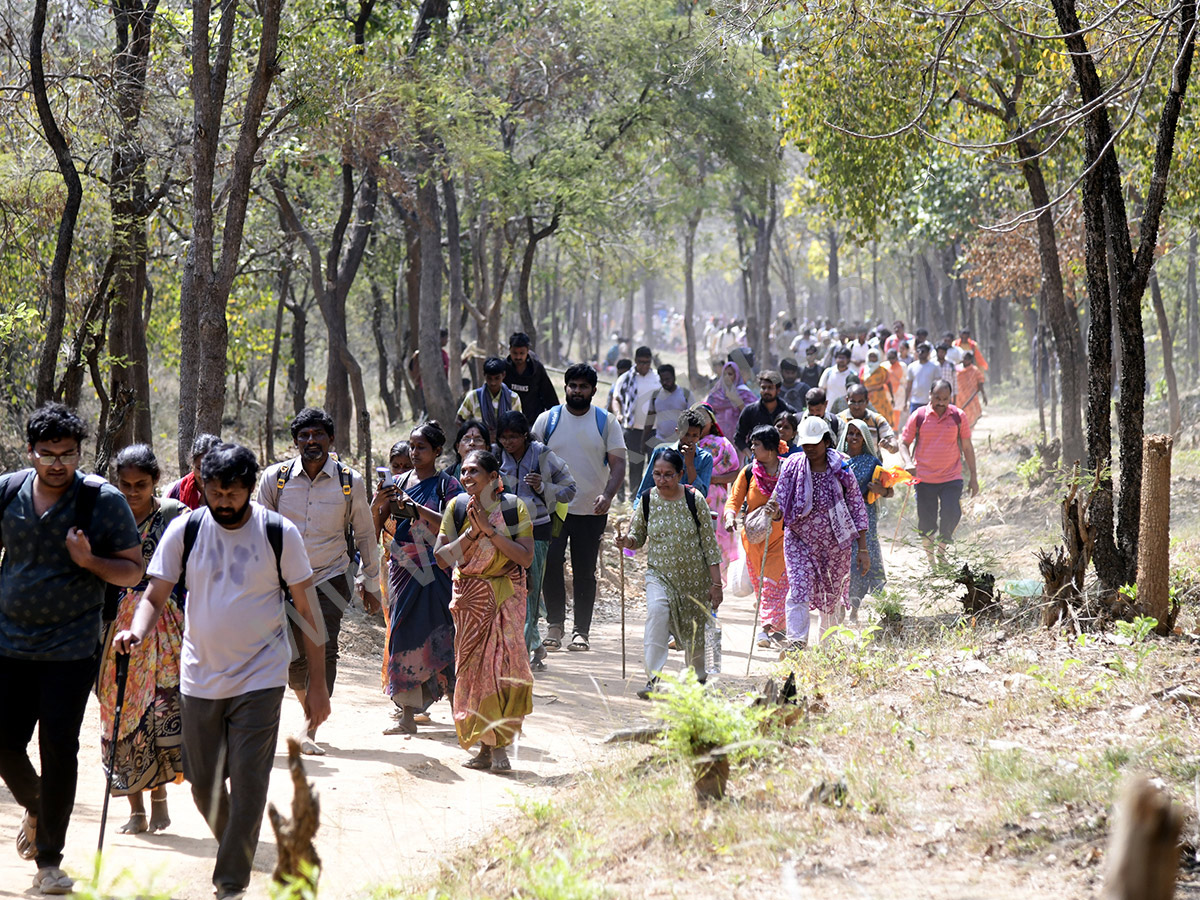 Devotees travel to the Srisailam temple by walk through forest area6