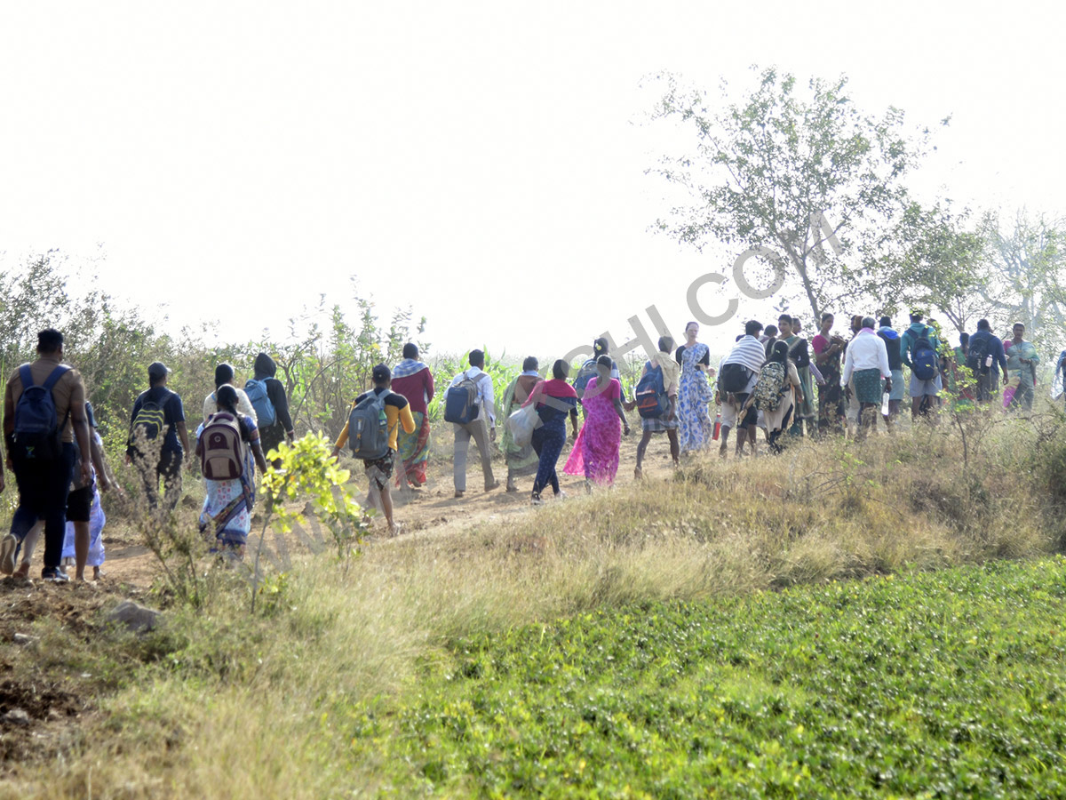 Devotees travel to the Srisailam temple by walk through forest area9