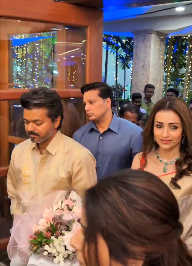 Actor and TVK chief Vijay attends wedding reception with Trisha14