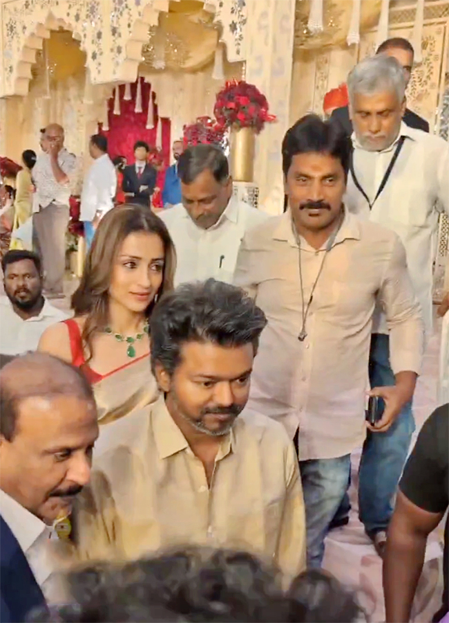 Actor and TVK chief Vijay attends wedding reception with Trisha17