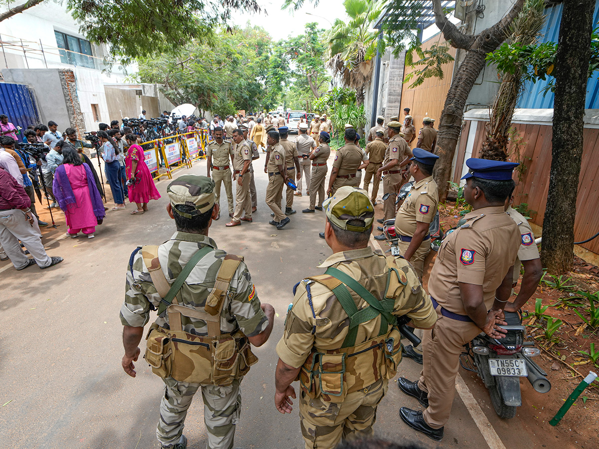 Security personnel guard outside TVK Chief Vijay's Residence2