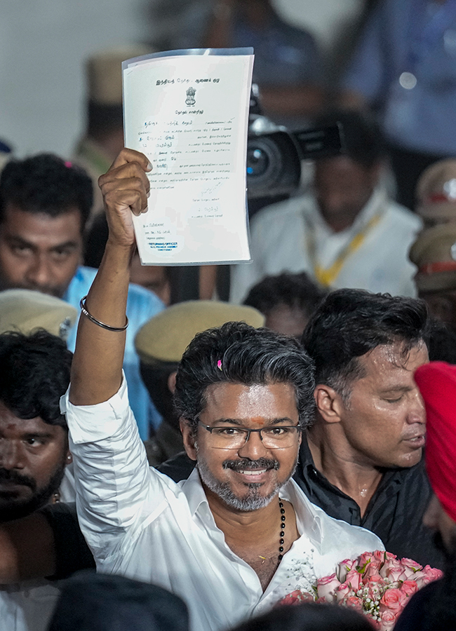 TVK Vijay celebrates after winning in the Tamil Nadu Assembly elections results16