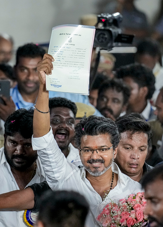 TVK Vijay celebrates after winning in the Tamil Nadu Assembly elections results17
