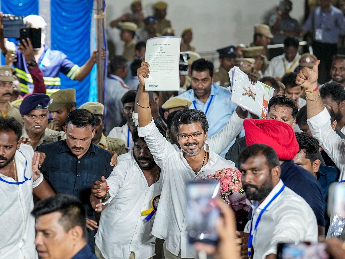 TVK Vijay celebrates after winning in the Tamil Nadu Assembly elections results19