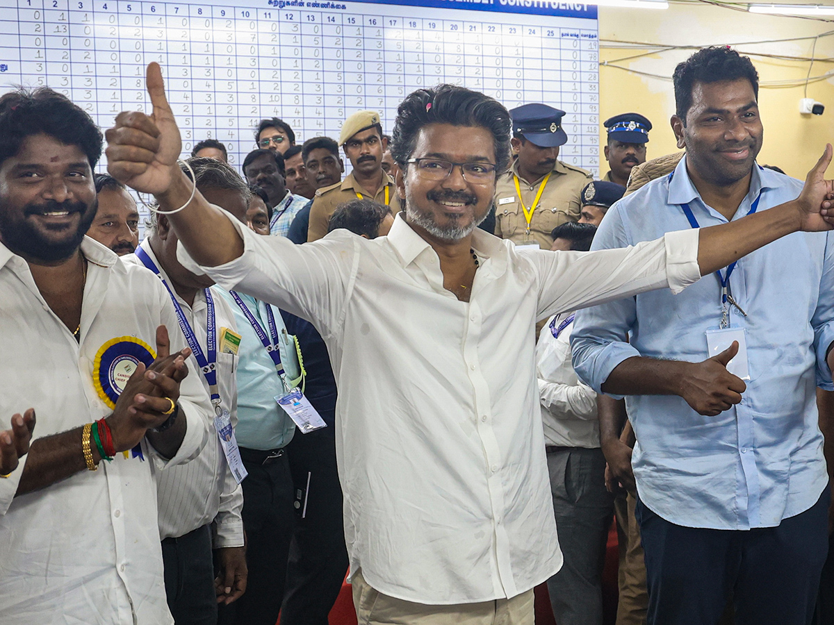 TVK Vijay celebrates after winning in the Tamil Nadu Assembly elections results7