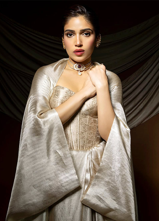 "Bhumi Pednekar Stuns in a Glittering Silver Saree"10