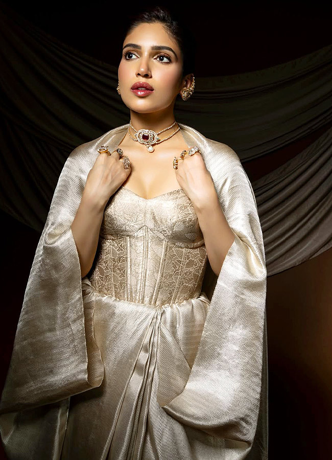 "Bhumi Pednekar Stuns in a Glittering Silver Saree"8