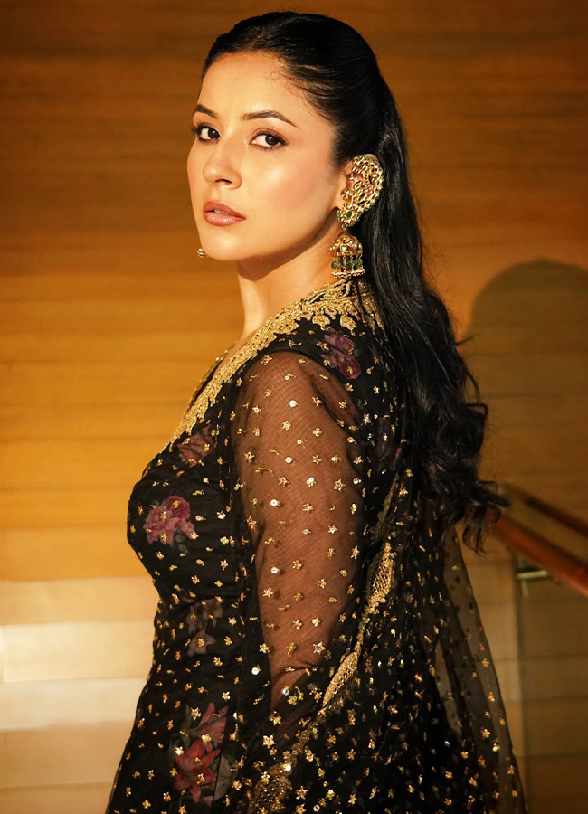 Shehnaaz Gill served a royal glamour In golden Anarkali suit8