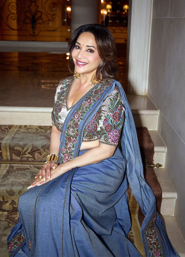 Madhuri Dixit wore embroidered denim saree look...3