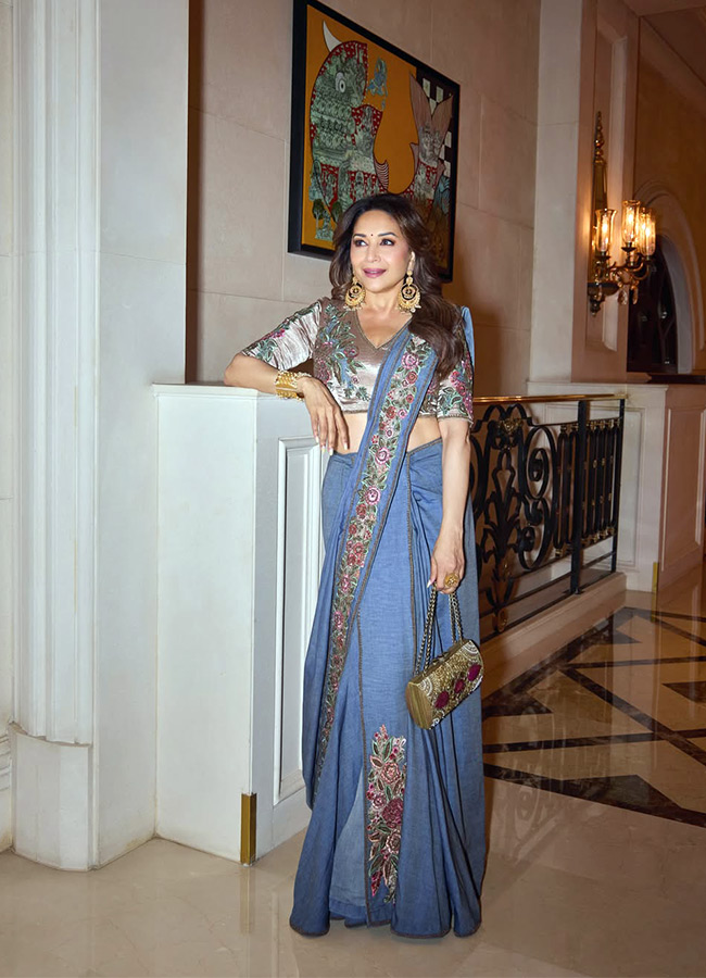 Madhuri Dixit wore embroidered denim saree look 6