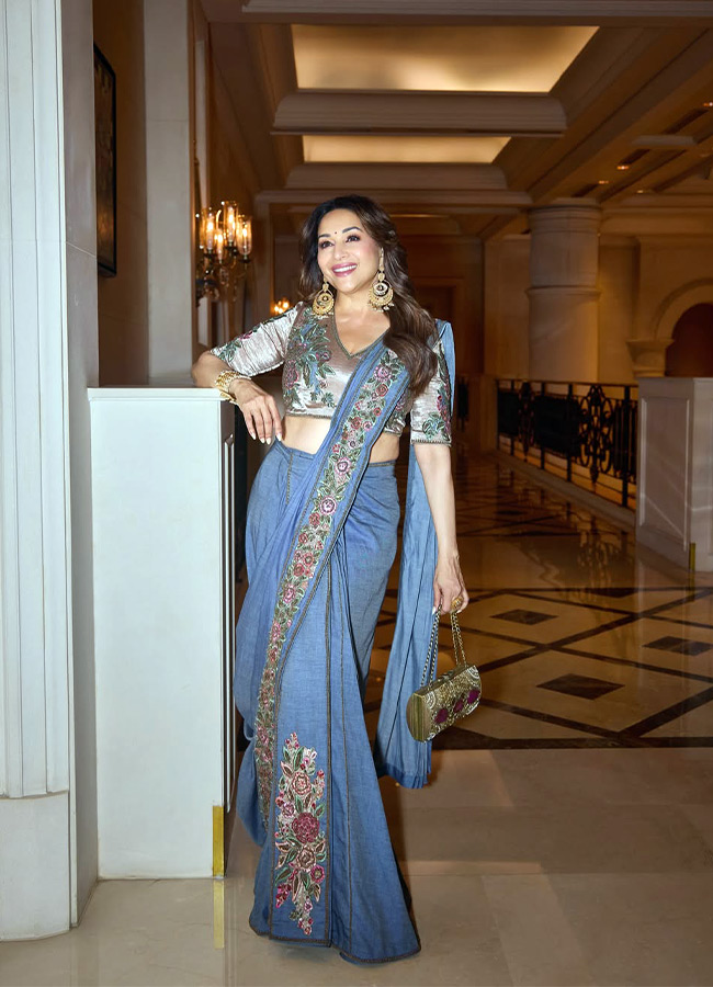 Madhuri Dixit wore embroidered denim saree look...8